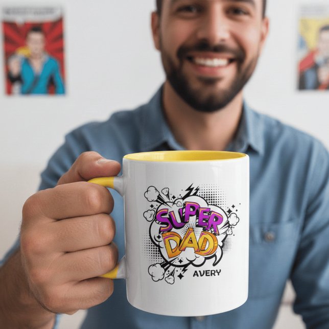 Mug Papa Super Style Bande Dessinée Nom Personnalisé (Créateur téléchargé)
