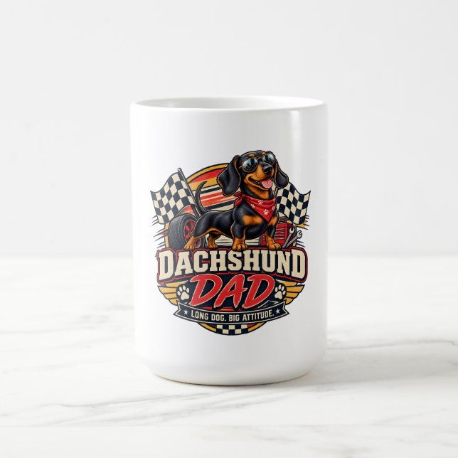 Mug Papa Teckel en Course Drapeau à Damier Teckel Long (Centre)