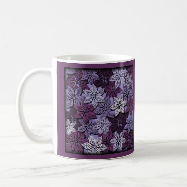 Mug Papier 3D découpé unique Purple Poinsettia Noël (Gauche)