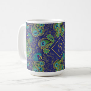 Mug Papier Peacock Royal Bleu Monogramme