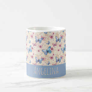 Mug Papier peint papillon rose bleu à motif nommé