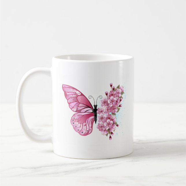 Mug Papillon à fleurs avec Sakura rose (Gauche)
