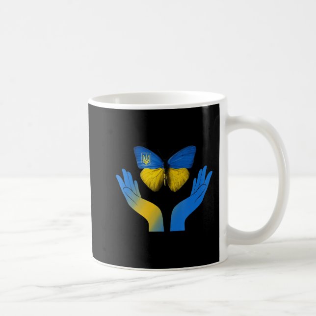 Mug Papillon à main Ukraine Pavillon ukrainien avec U (Droite)