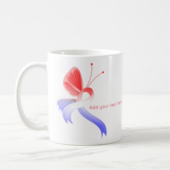 Mug Papillon à ruban de sensibilisation rouge, blanc e (Gauche)