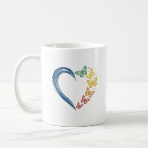 Mug Papillon arc-en-ciel cœur design de gravure vintag