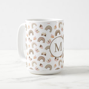 Mug Papillon arc-en-ciel moderne blanc et rose
