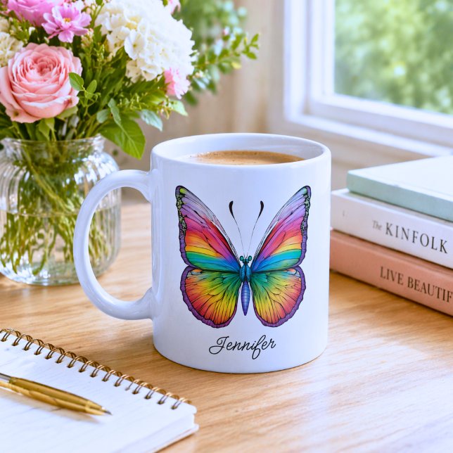 Mug Papillon Arc-en-ciel Monogramme  (Créateur téléchargé)