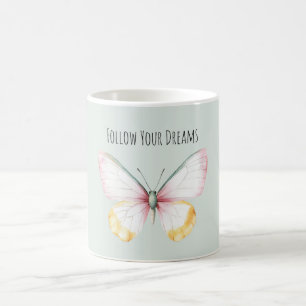 Mug Papillon Blanc Jaune Rose Sarcelle Menthe