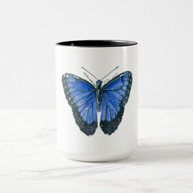 Mug Papillon bleu Morpho aquarelle peinture (Centre)