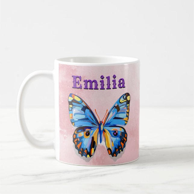 Mug Papillon bleu rose personnalisé Preppy personnalis (Gauche)