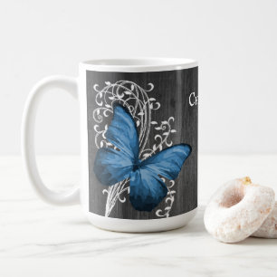 Mug Papillon bleu rustique Bouge de café personnalisée