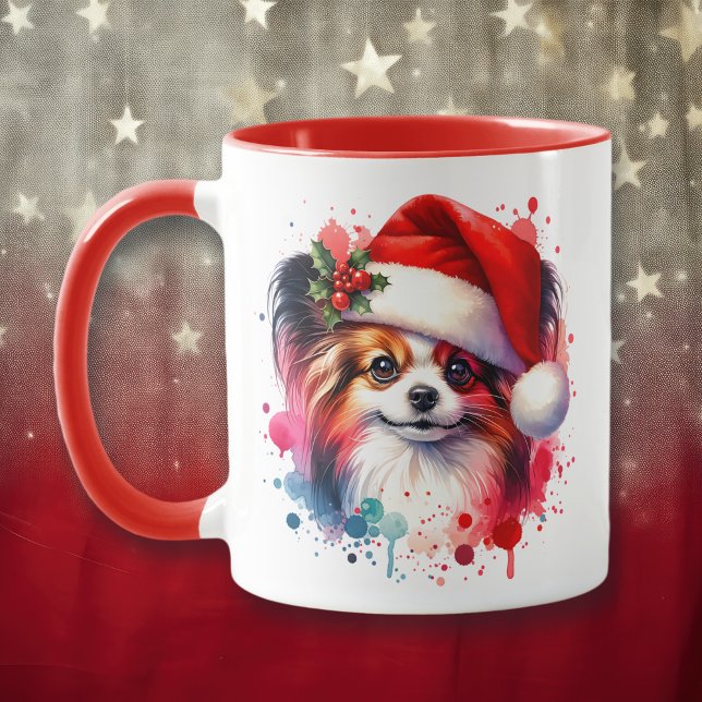 Mug Papillon Chien à Santa Hat Noël Personnalisé (Créateur téléchargé)