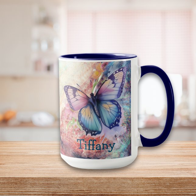 Mug Papillon d'aquarelle bleu, violet et rose (Blue, Purple, and Pink Watercolor Butterfly Mug)