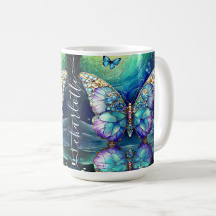 Mug Papillon de nom personnalisé bleu violet Cadeau po