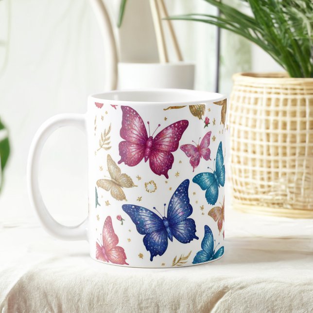 Mug Papillon élégant et Parties scintillant florale (Créateur téléchargé)