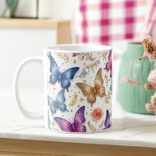 Mug Papillon élégant et Parties scintillant florale
