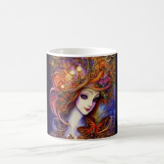 Mug Papillon Et Déesse De Jardin En Aquarelle Blues (Centre)