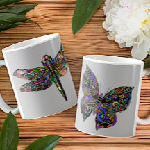 Papillon et libellule. Insectes psychédéliques.