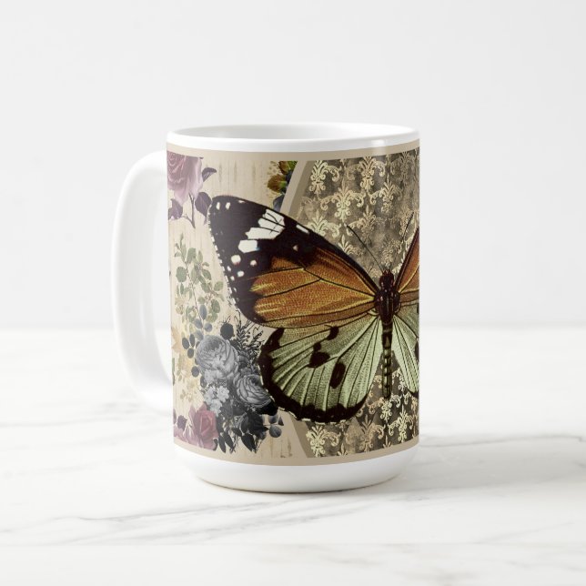 Mug Papillon et pâte à café Rose (Devant gauche)