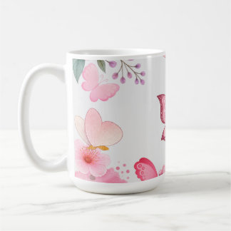 Mug Papillon floral de jardin à l'aquarelle rose