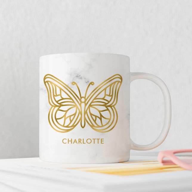 Mug Papillon géométrique en marbre et or Personnalisé (Créateur téléchargé)