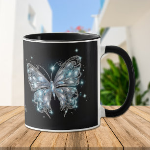 Mug Papillon Imaginaire bleu argenté sur noir