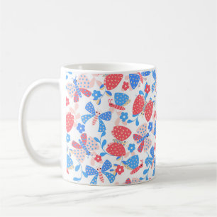 Mug Papillon mignon dans un jardin fleuri en rouge et