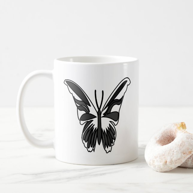 Mug Papillon noir et blanc Luna Moth (Avec donut)