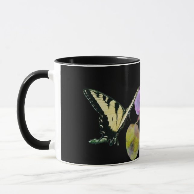 Mug Papillon noir violet Rose (Gauche)