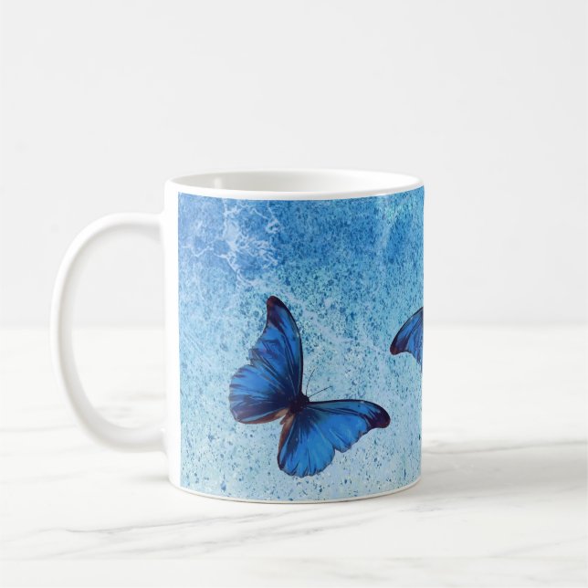 Mug Papillon romantique blanc et bleu foncé (Gauche)