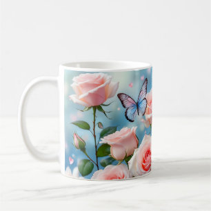 Mug Papillon Sur Fleur Rose