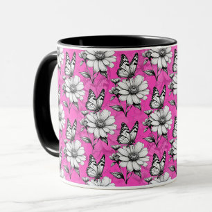 Mug Papillon Sur Flower Motif Design rose