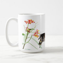 Mug Papillon sur les fleurs d'algues, sur blanc