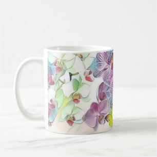 Mug Papillons aux fleurs d'orchidées roses aquarelle