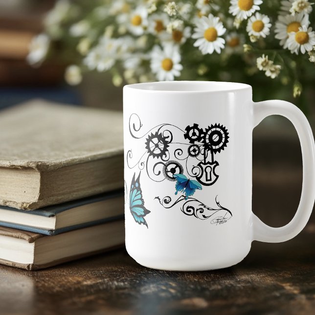 Mug Papillons bleu Tribal Steampunk (Créateur téléchargé)