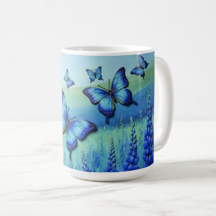 Mug Papillons Bleus avec des Fleurs Bleues,