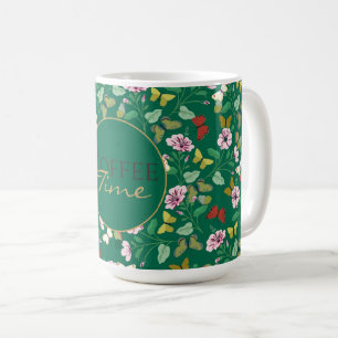 Mug Papillons colorés Fleurs roses Vert Botanique