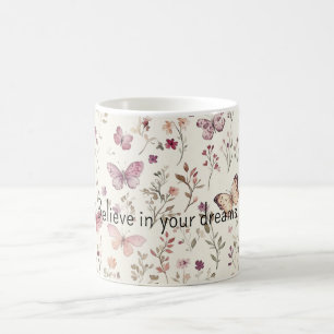 Mug Papillons Crème Violette Floral Croire Rêves