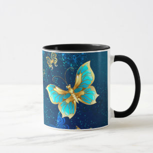 Mug Papillons d'or sur un Arrière - plan bleu