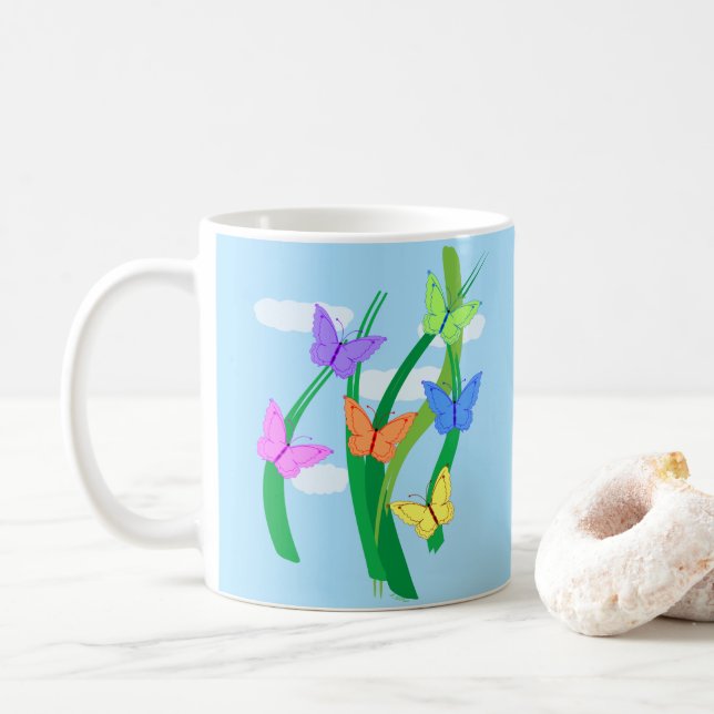 Mug Papillons et ciel colorés (Avec donut)