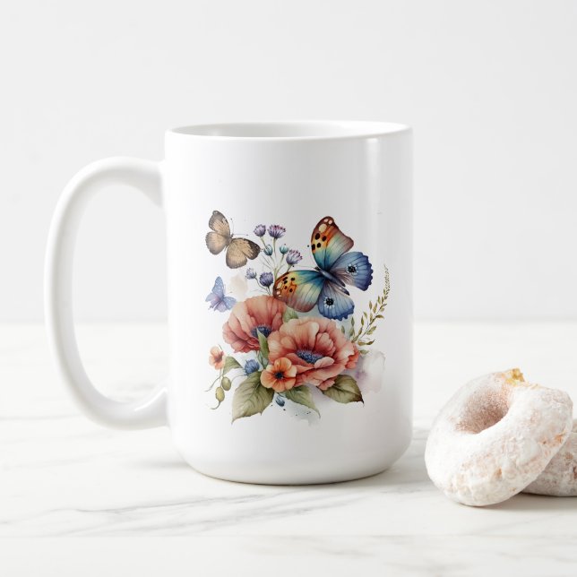 Mug Papillons et fleurs Verdure (Avec donut)