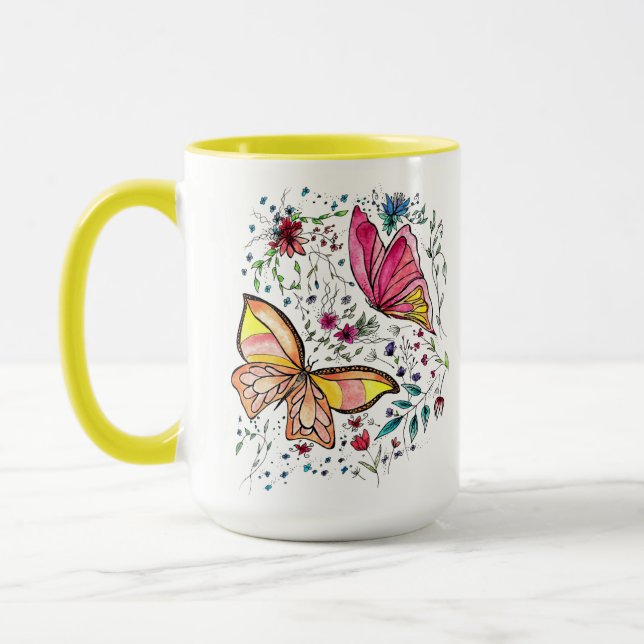 Mug Papillons et nom fait sur commande (Gauche)