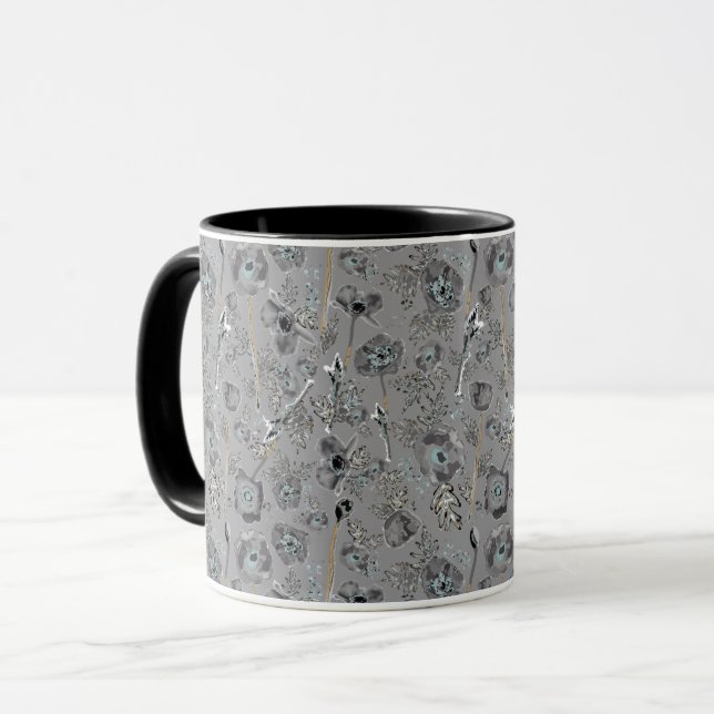 Mug Papillons gris bleu clair Aquarelle Florale (Devant gauche)