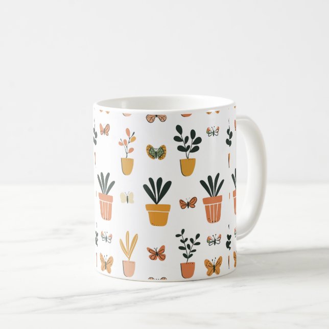 Mug Papillons mignons et pot (Devant droit)
