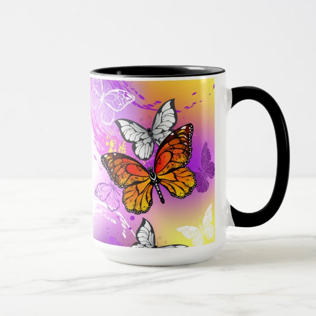 Mug Papillons Monarque sur Arrière - plan pourpre (Droite)