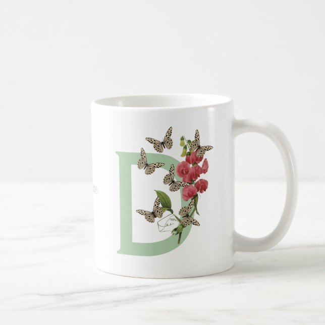 Mug Papillons Pois doux Monogramme Nom initial D (Droite)