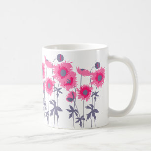 Mug Papillons rose et gris art graphique boue florale