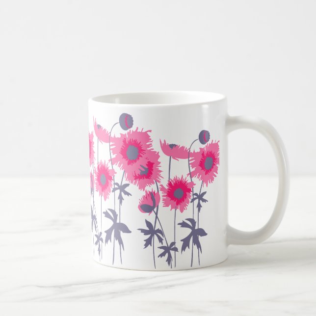 Mug Papillons rose et gris art graphique boue florale (Droite)