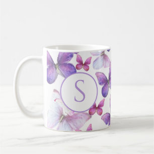 Mug Papillons roses et violets Monogramme personnalisé