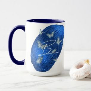 Mug Papillons Royal Bleu Initiales Lettre B Monogramme